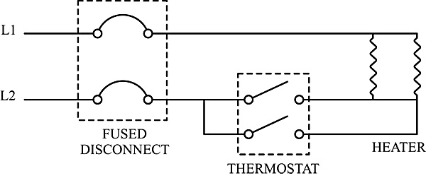 Circuit with thermostat connected for half current load across each contact